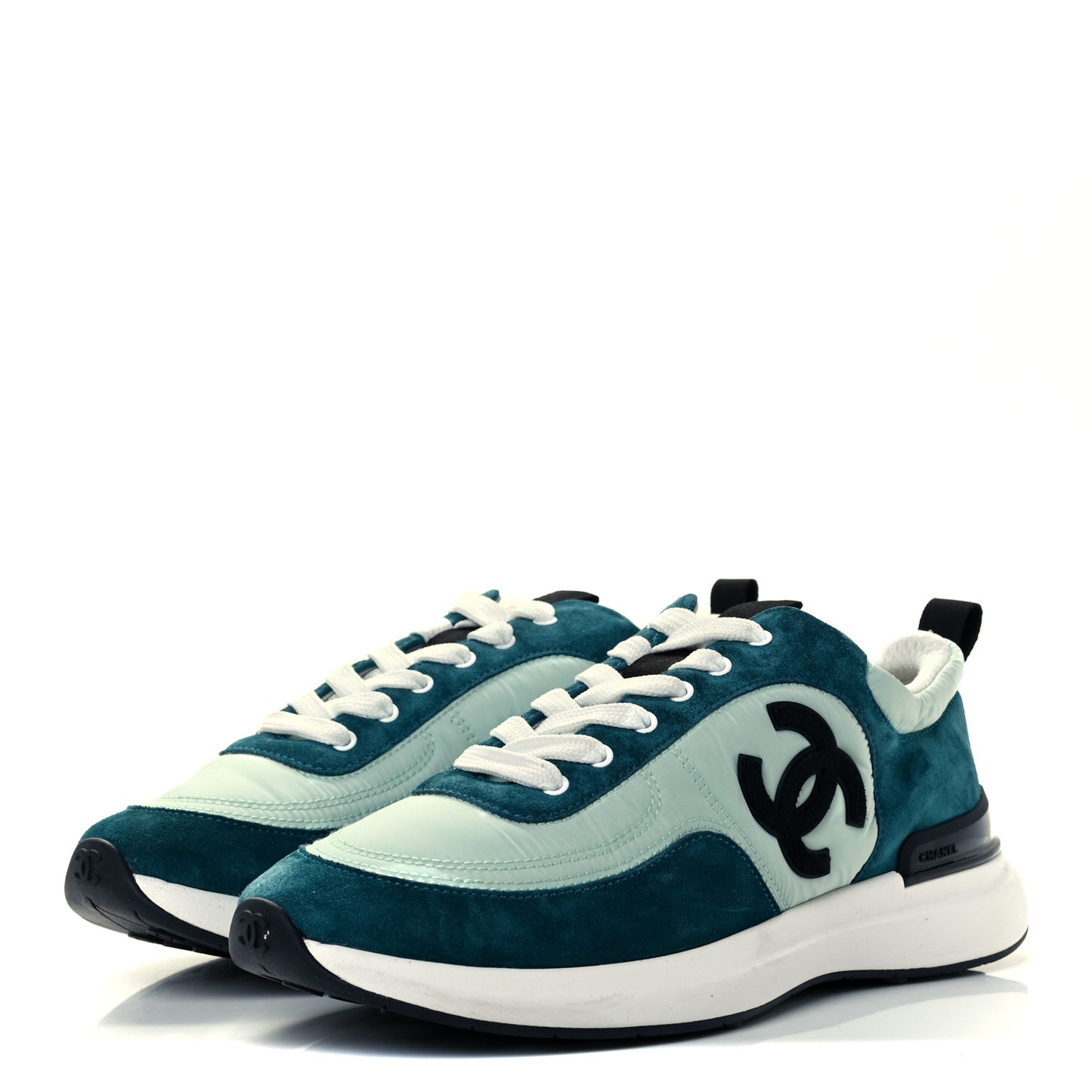 Nylon Suede Calfskin CC Sneakers 38 Green Light Green