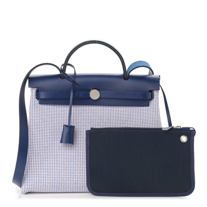 Hermes Criss Viking Vache Hunter Herbag Zip Retourne 31 PM Ecru Mauve Bleu 1 of 12