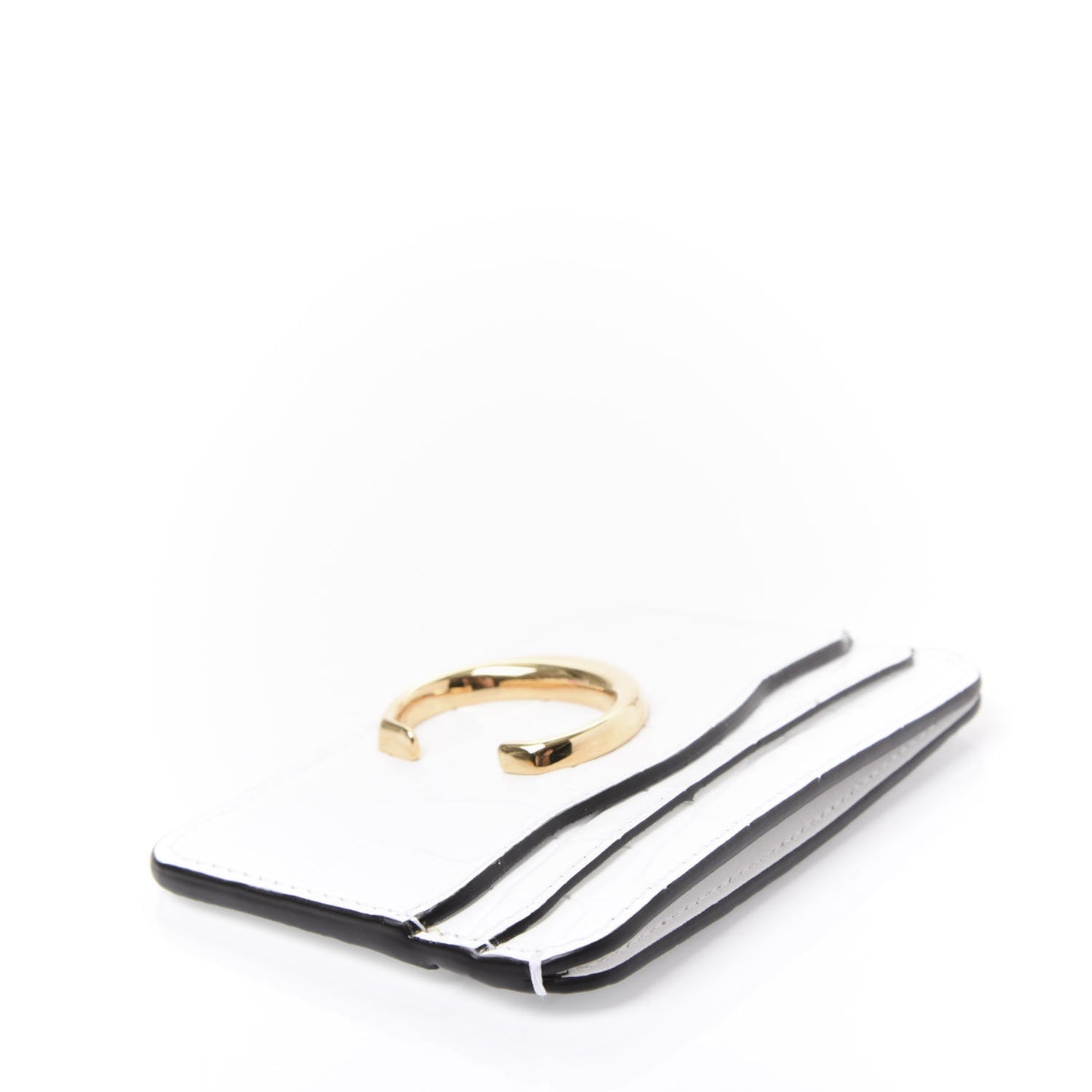 Crocodile Embossed Calfskin C Card Holder Brilliant White