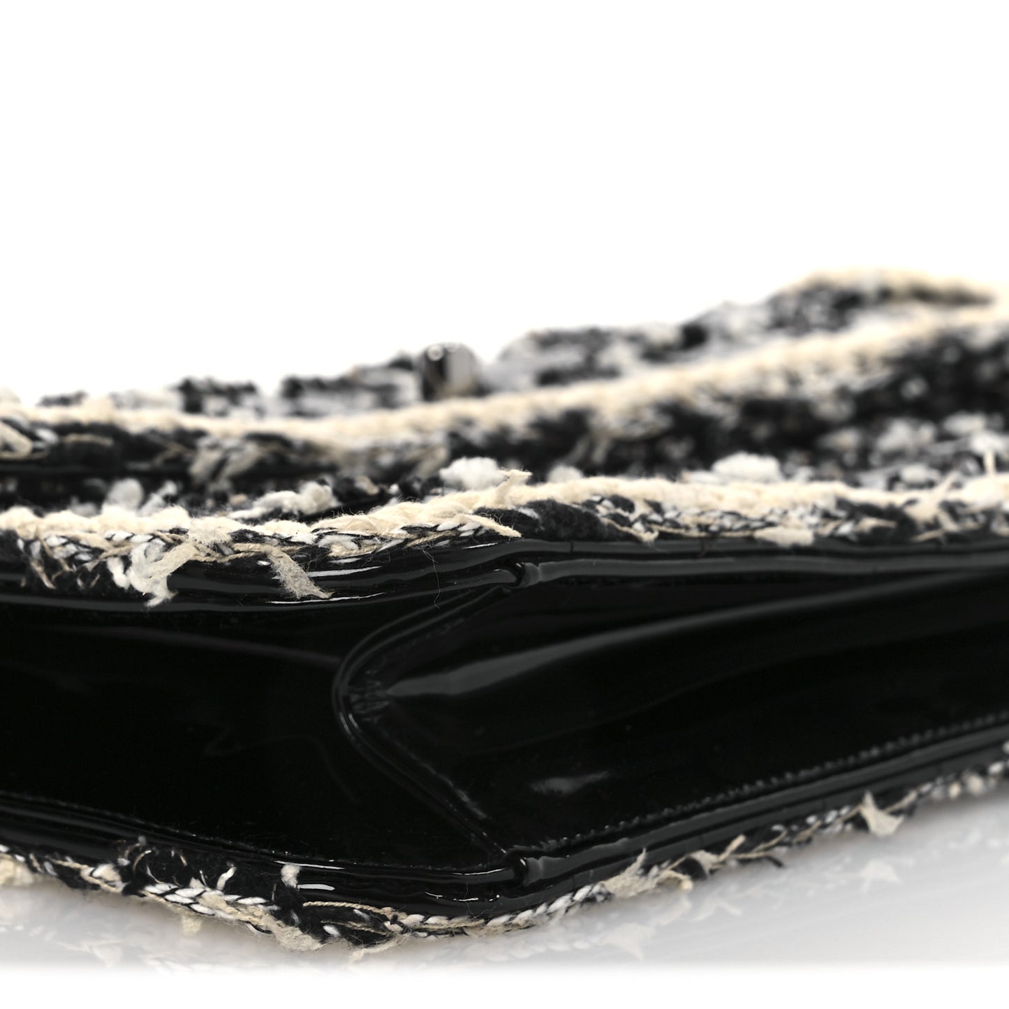 Tweed Patent Quilted Rectangular Flap Black White