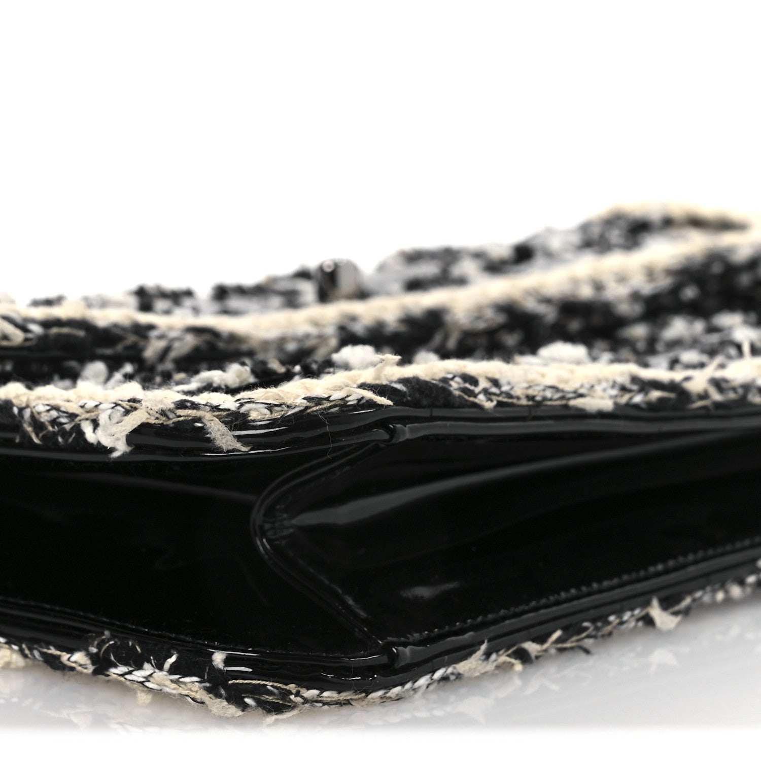 Chanel Tweed Patent Quilted Rectangular Flap Black White 9 of 10