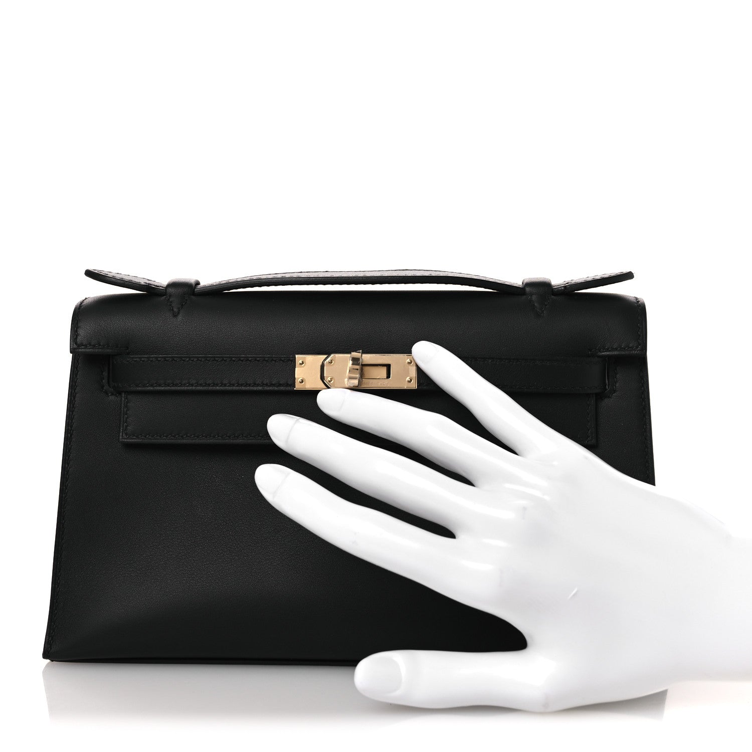 Hermes Swift Horseshoe Kelly Pochette Clutch Black Lime 2 of 12