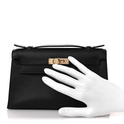Hermes Swift Horseshoe Kelly Pochette Clutch Black Lime 2 of 12