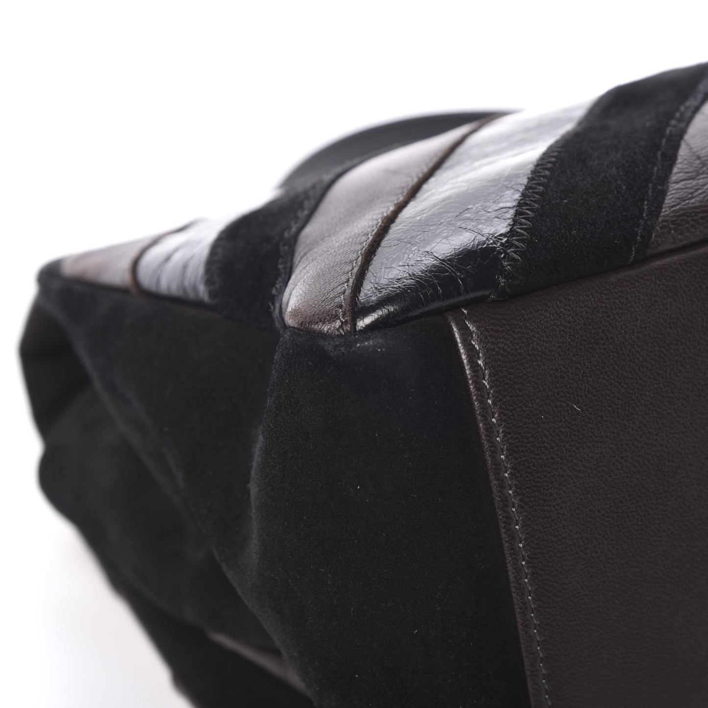 Suede Lambskin Glazed Calfskin Lady Vintage Chevron Flap Black Brown