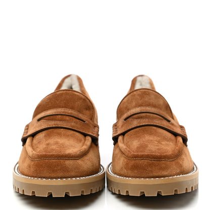 Jimmy Choo Suede Shearling Crystal Deanna Penny Loafers 40.5 Natural Tan 2 of 7