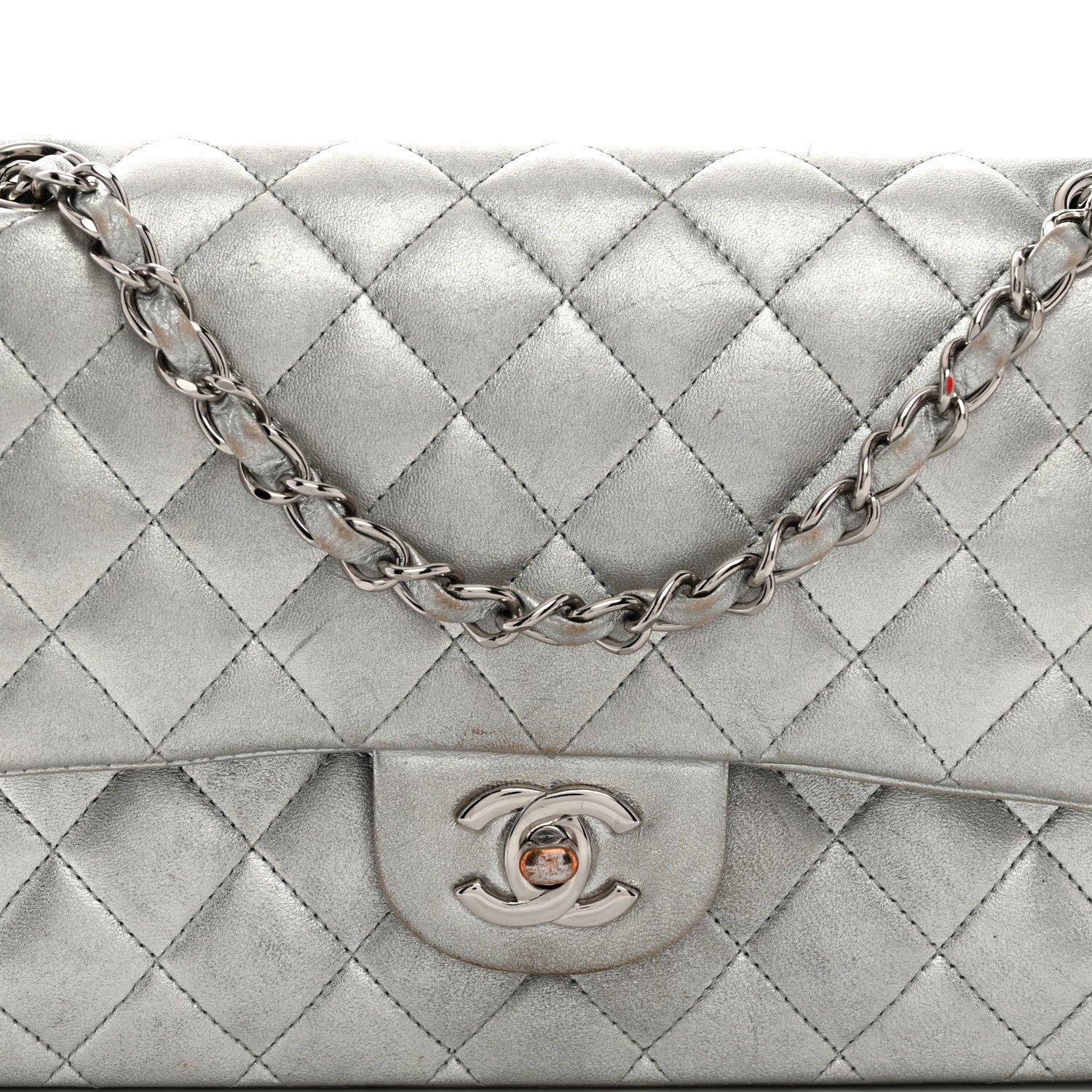 Chanel Metallic Lambskin Quilted Medium Double Flap Silver 8 of 15