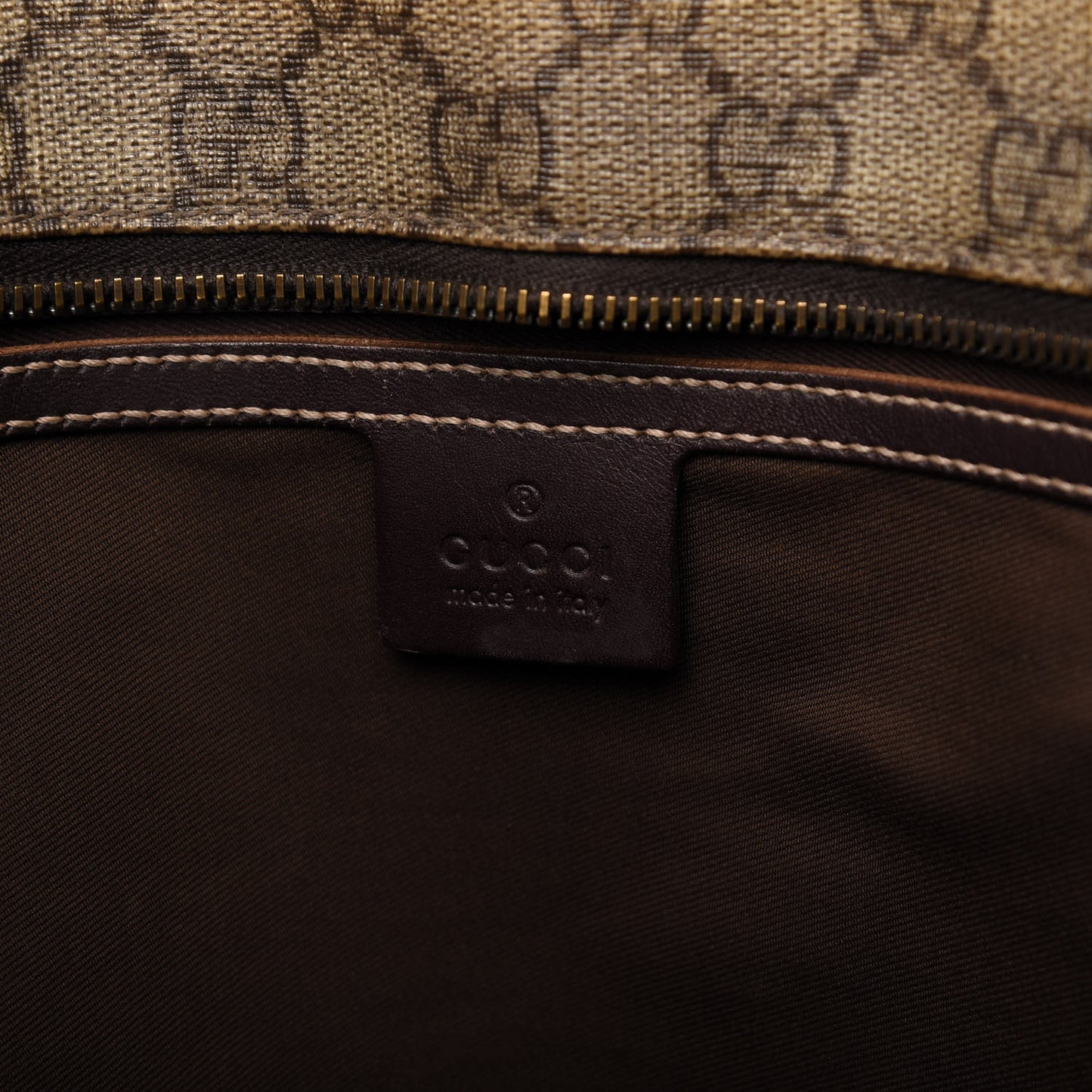 GG Supreme Monogram Large Zippered Shopping Tote Brown