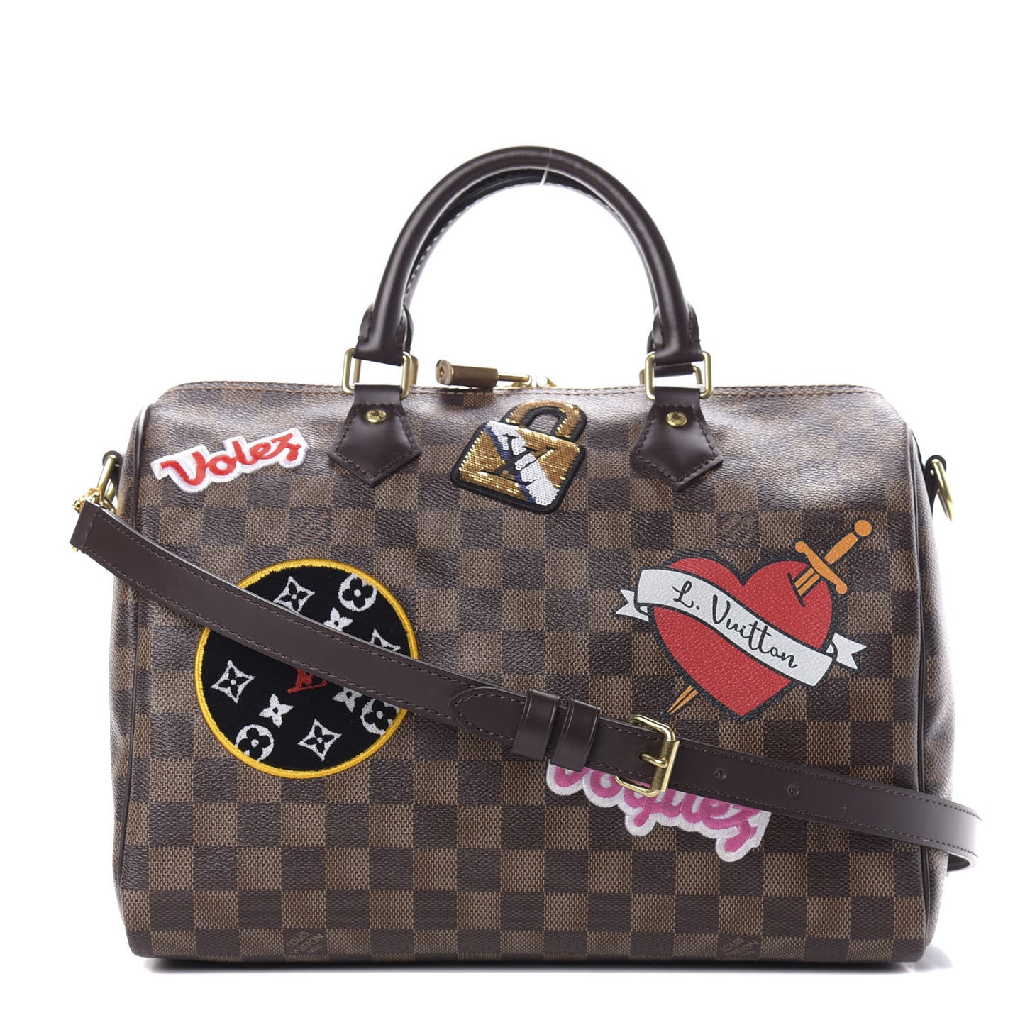 Damier Ebene Patches Speedy Bandouliere 30