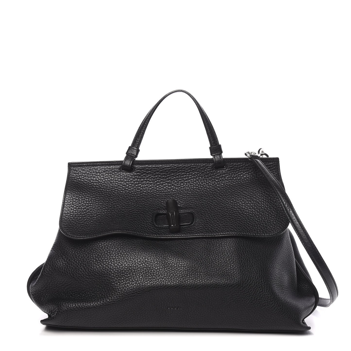 Pebbled Calfskin Large Bamboo Daily Top Handle Bag Black