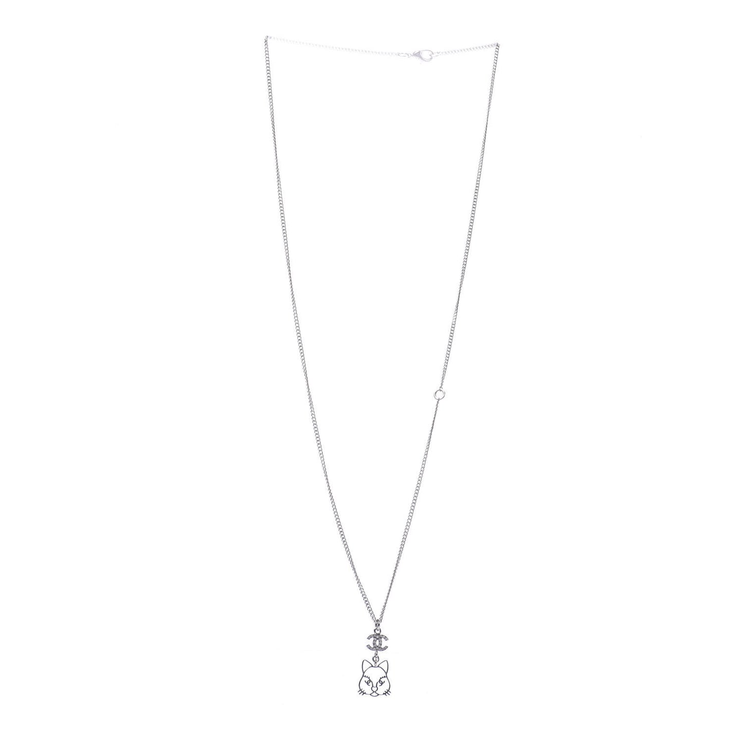 Crystal Emoji Choupette Cat Pendant Necklace Silver