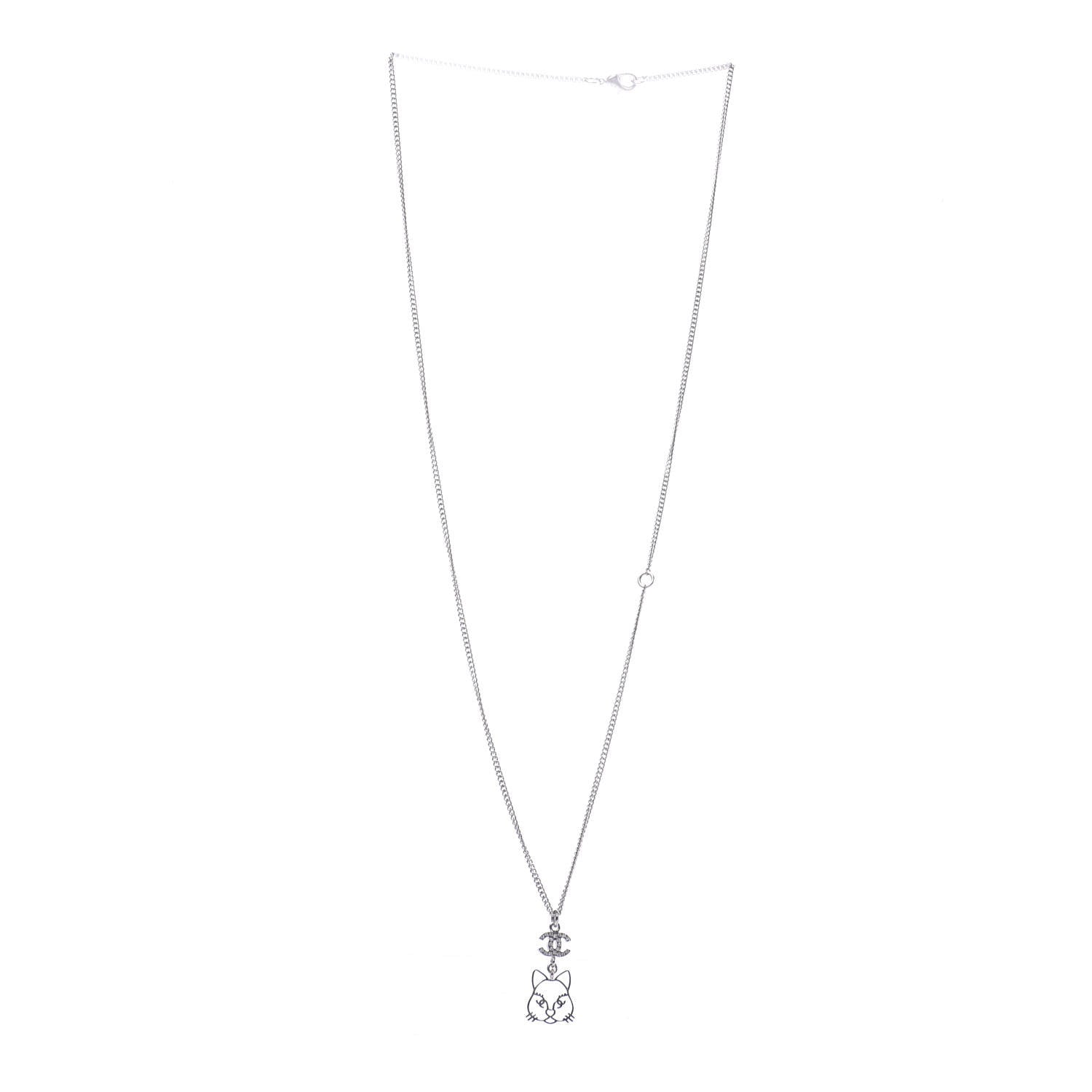 Chanel Crystal Emoji Choupette Cat Pendant Necklace Silver 3 of 6