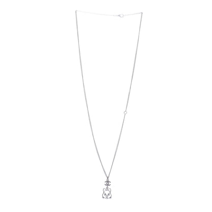 Chanel Crystal Emoji Choupette Cat Pendant Necklace Silver 3 of 6