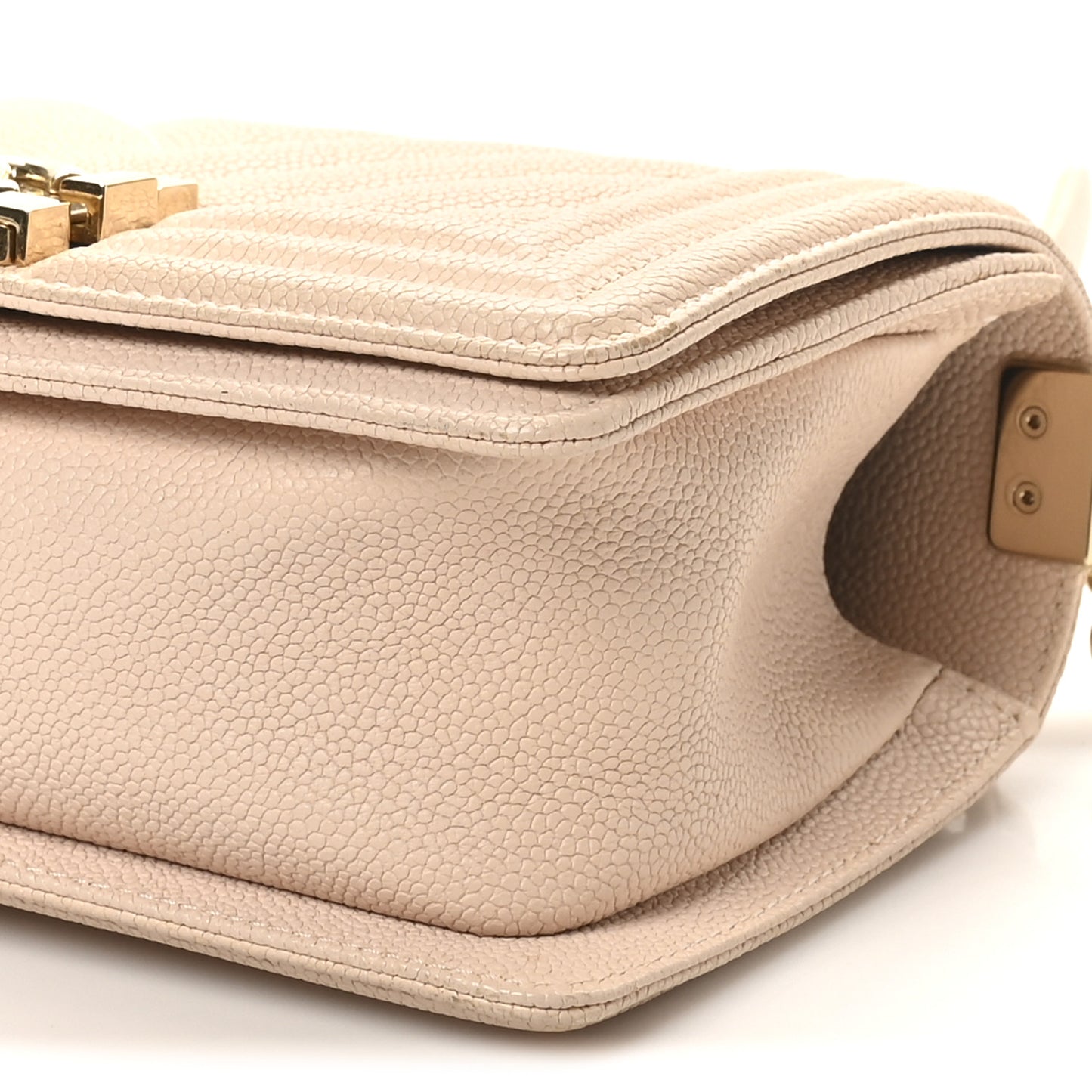 Caviar Chevron Quilted Small Boy Flap Light Beige