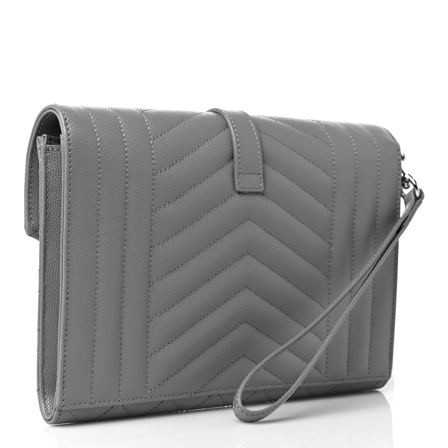 Saint Laurent Grain De Poudre Textured Mixed Matelasse Triquilt Monogram Clutch Storm 3 of 10