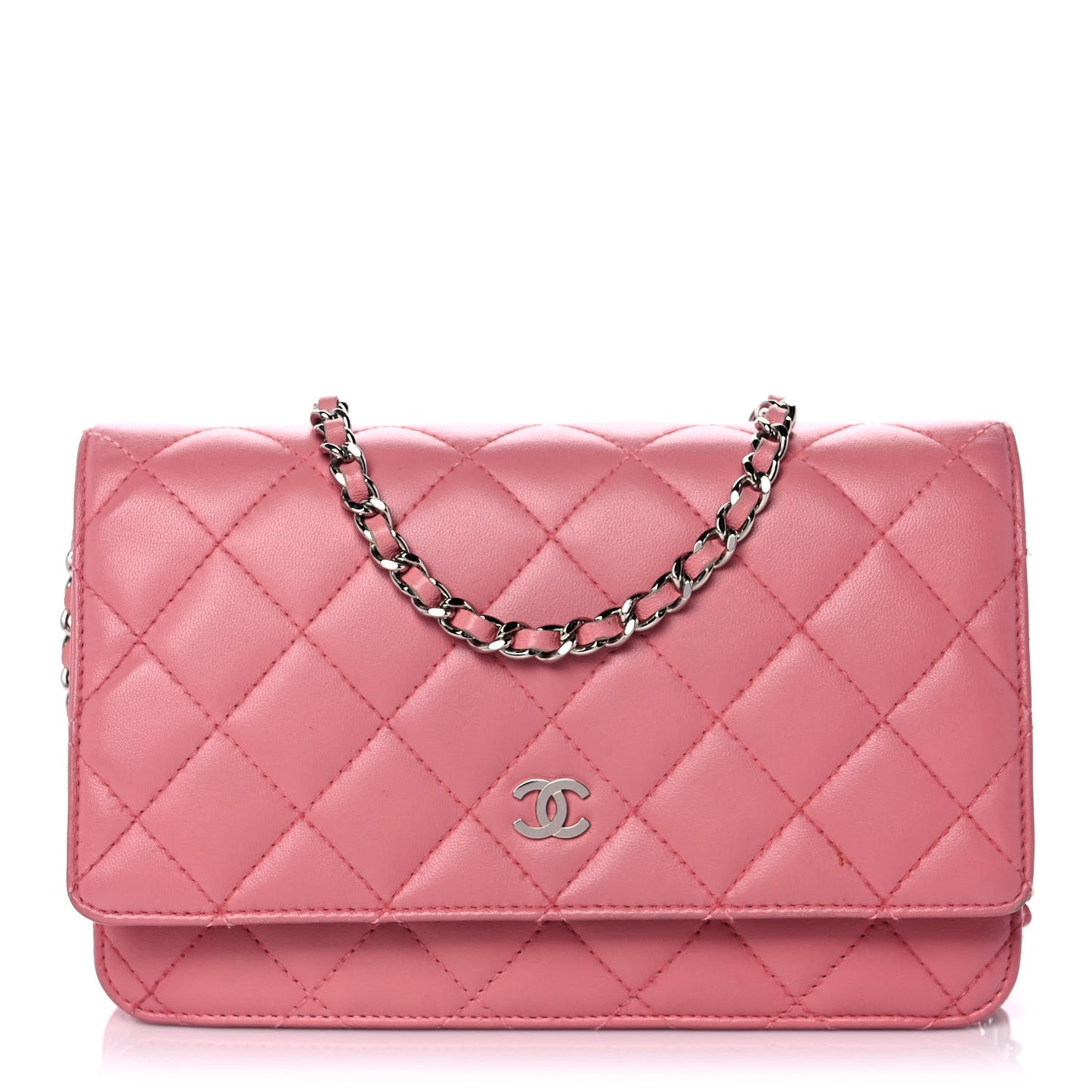 Lambskin Quilted Wallet on Chain WOC Pink