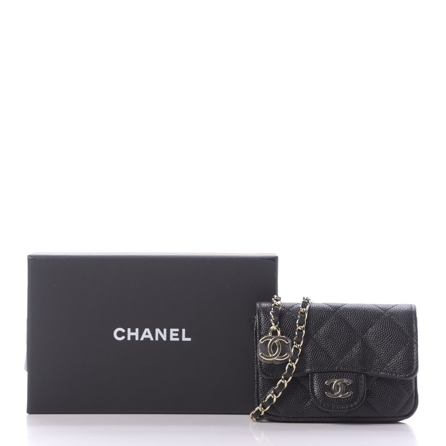 Caviar Quilted Mini Chain Belt Bag Black