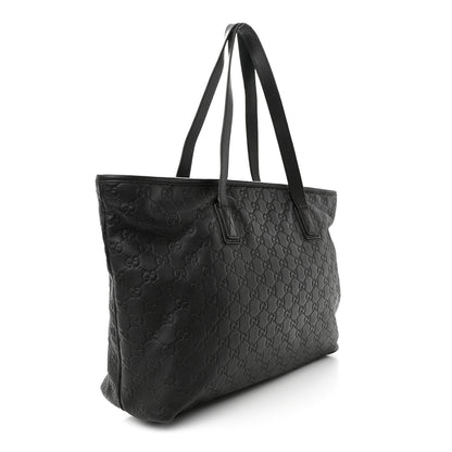 Gucci Guccissima Medium Zippered Shopping Tote Black 3 of 15