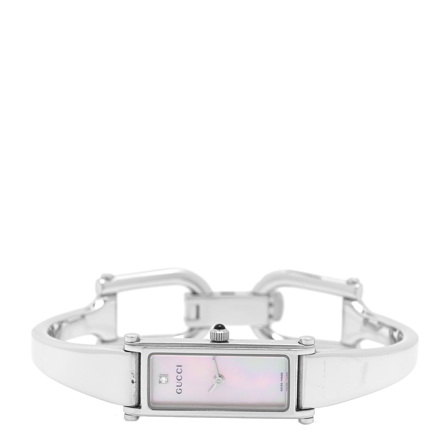 Gucci Stainless Steel Diamond Pink Mother of Pearl 12mm 1500L Horsebit Quartz Watch 2 of 4