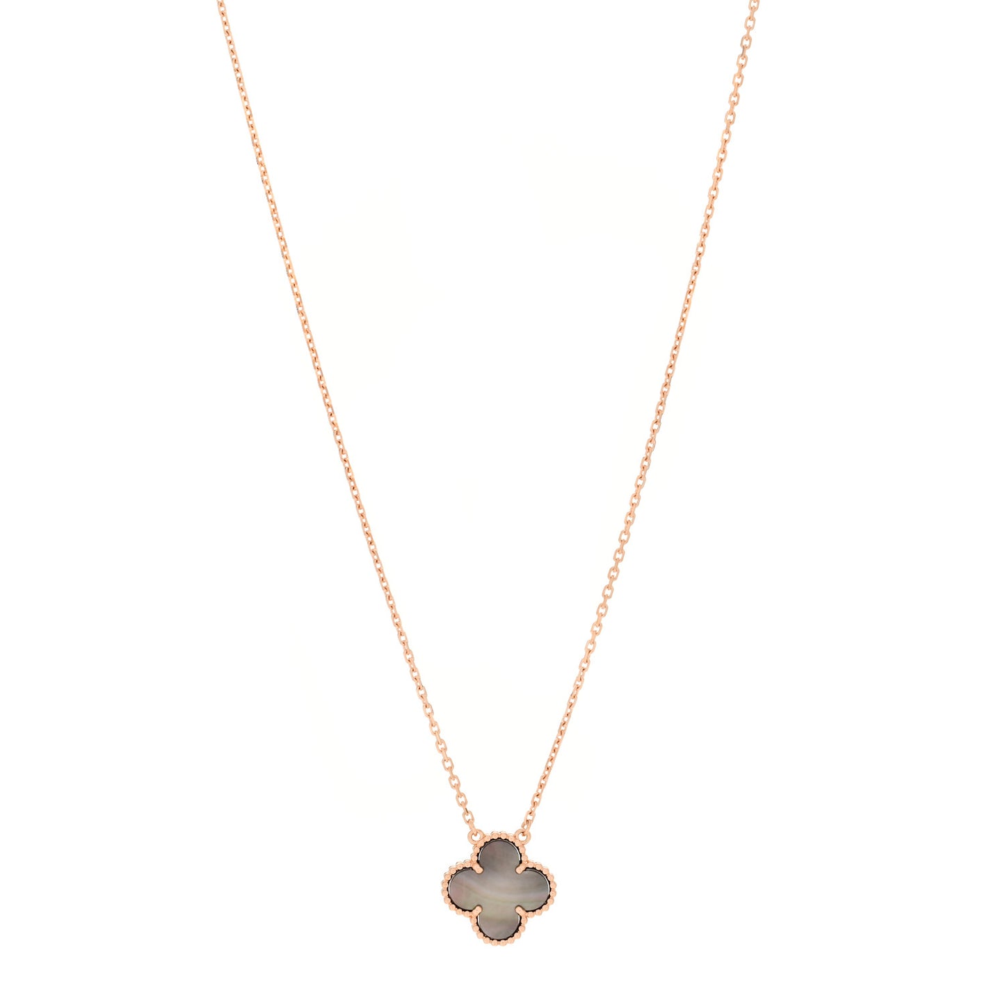 18K Rose Gold Gray Mother of Pearl Vintage Alhambra Pendant Necklace