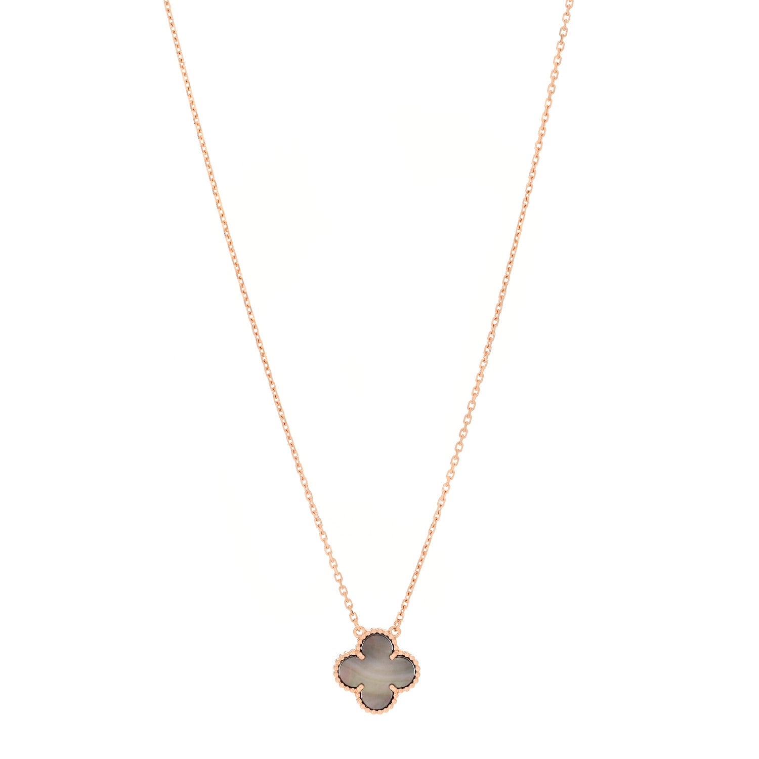 Van Cleef & Arpels 18K Rose Gold Gray Mother of Pearl Vintage Alhambra Pendant Necklace 1 of 5