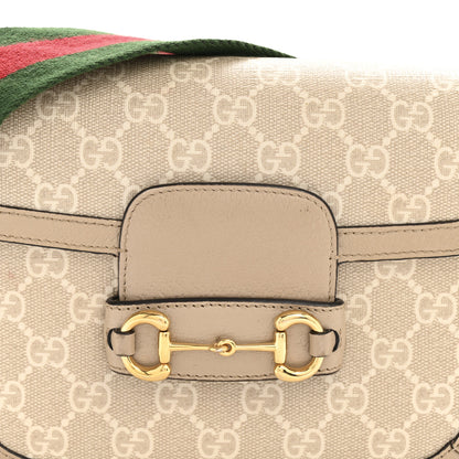 Gucci GG Supreme Monogram Textured Dollar Calfskin Web Mini Horsebit 1955 Shoulder Bag Beige Mystic White Oatmeal 8 of 11