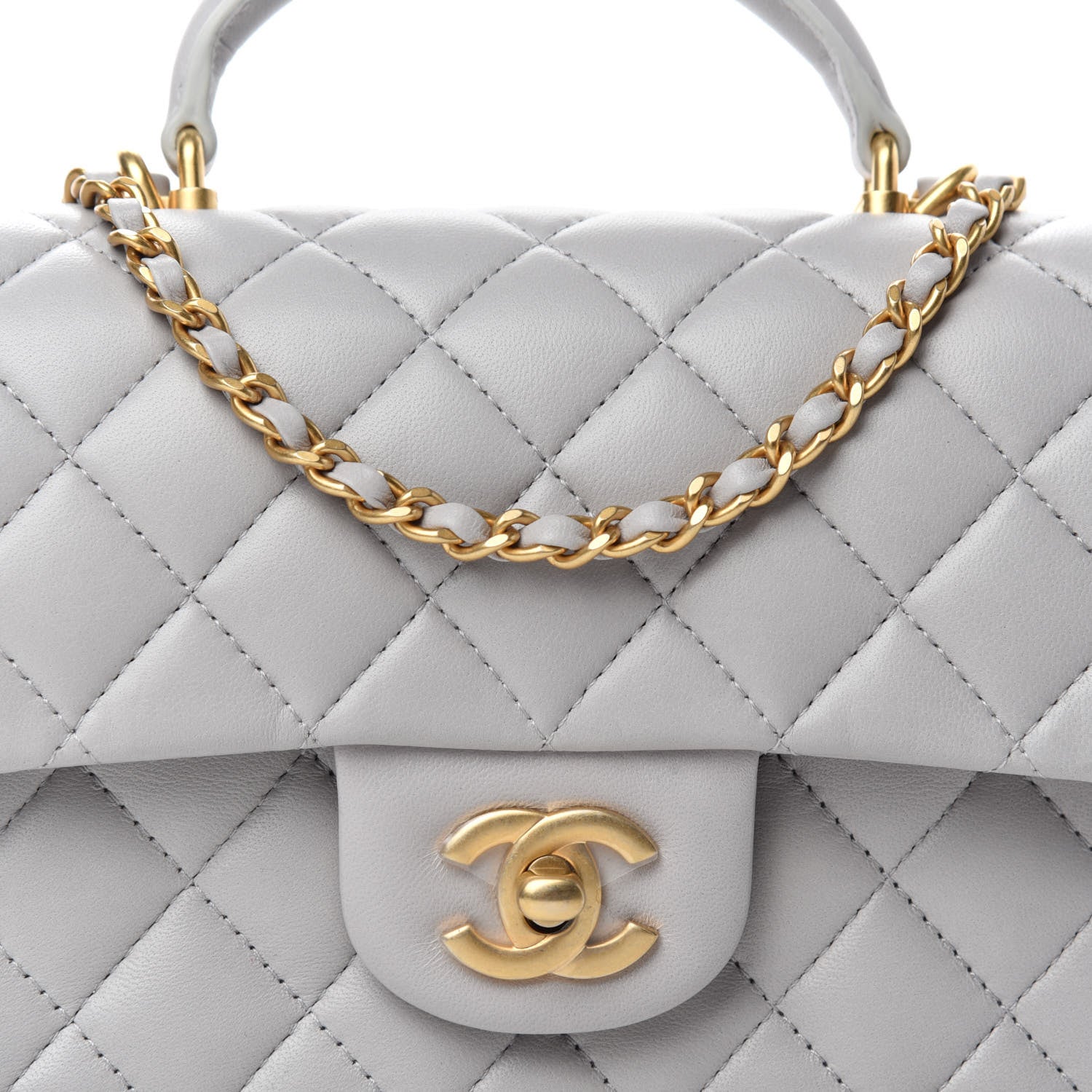 Chanel Lambskin Quilted Mini Top Handle Rectangular Flap Grey 8 of 11