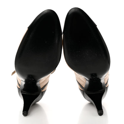 Chanel Grained Calfskin Patent Quilted CC Cap Toe Ankle Strap Pumps 40 Beige Black 5 of 8