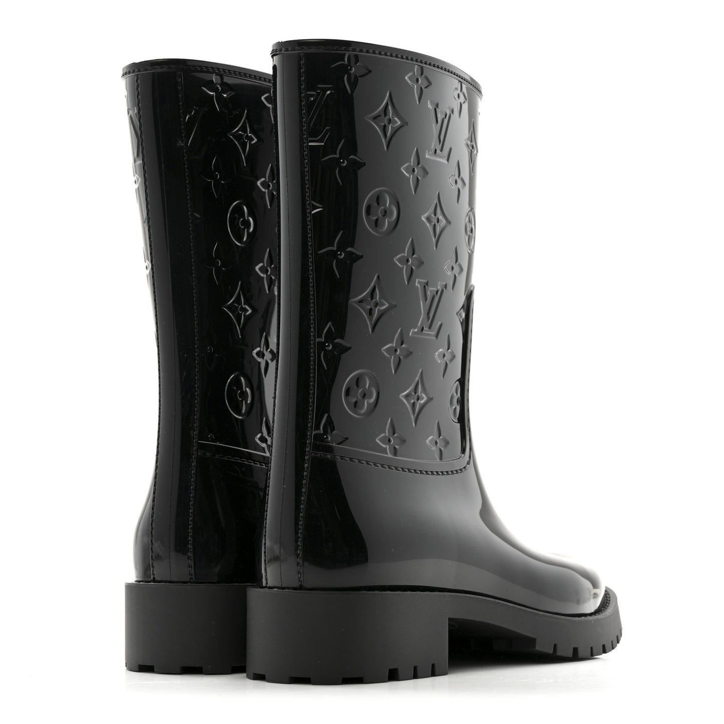Rubber Embossed Monogram Splash Rain Short Boots 37 Black