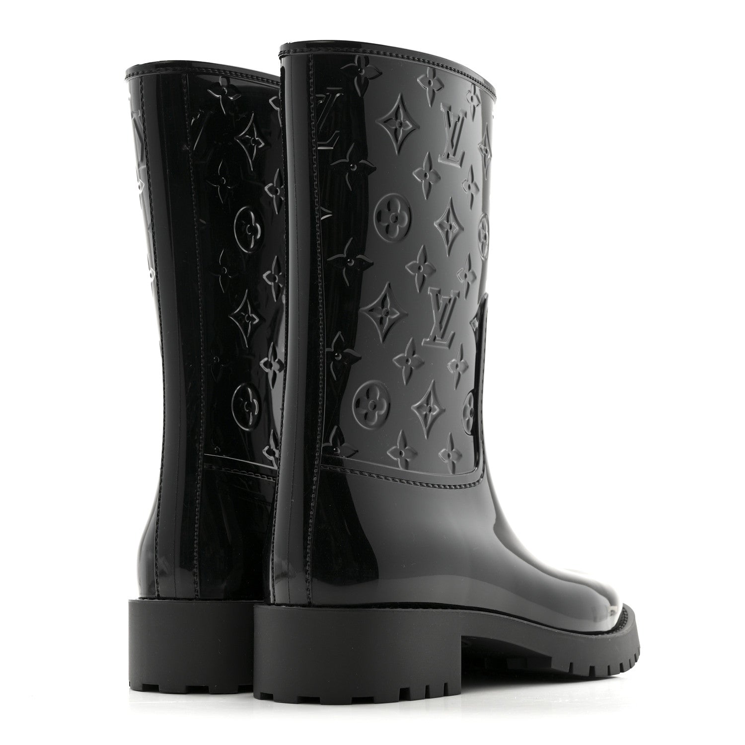 Louis Vuitton Rubber Embossed Monogram Splash Rain Short Boots 37 Black 5 of 9