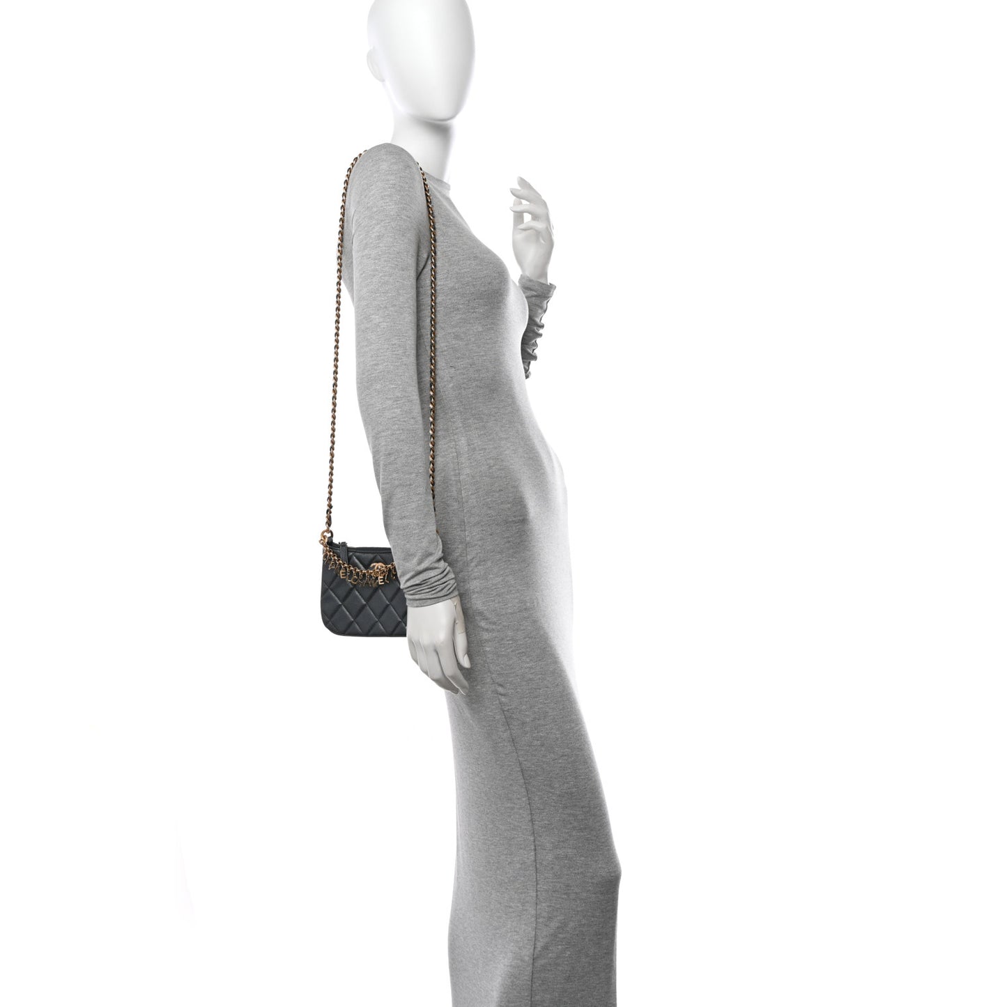 Metallic Lambskin Quilted Charms Hobo Bag Dark Grey