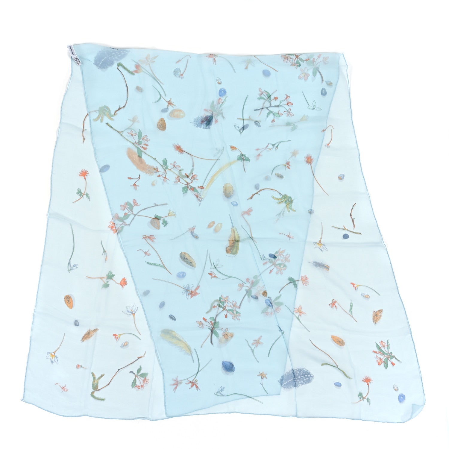 Hermes Silk Fleurs et Plumes Mousseline Stole Bleu 2 of 3