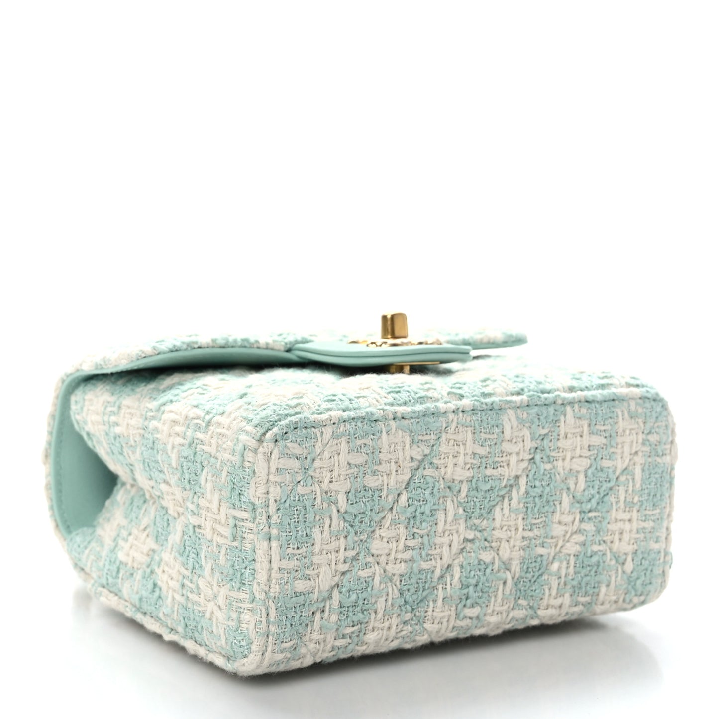 Tweed Handle Crush Top Handle Flap Bag Light Blue Ecru