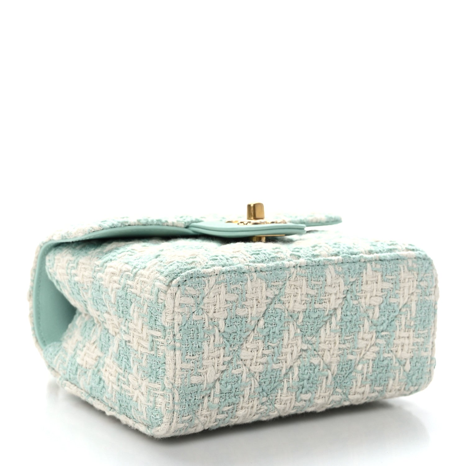 Chanel Tweed Handle Crush Top Handle Flap Bag Light Blue Ecru 4 of 9