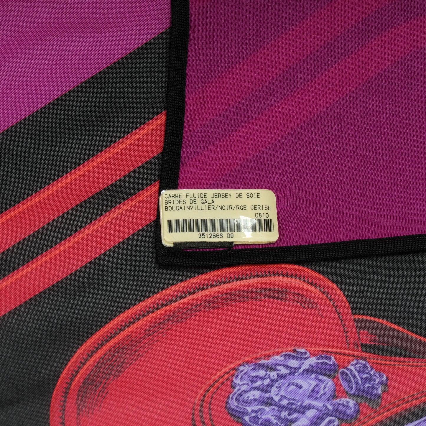 Silk Jersey Brides De Gala Scarf 90 Noir Bougainvillier Cherry