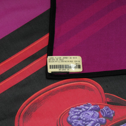 Hermes Silk Jersey Brides De Gala Scarf 90 Noir Bougainvillier Cherry 5 of 6