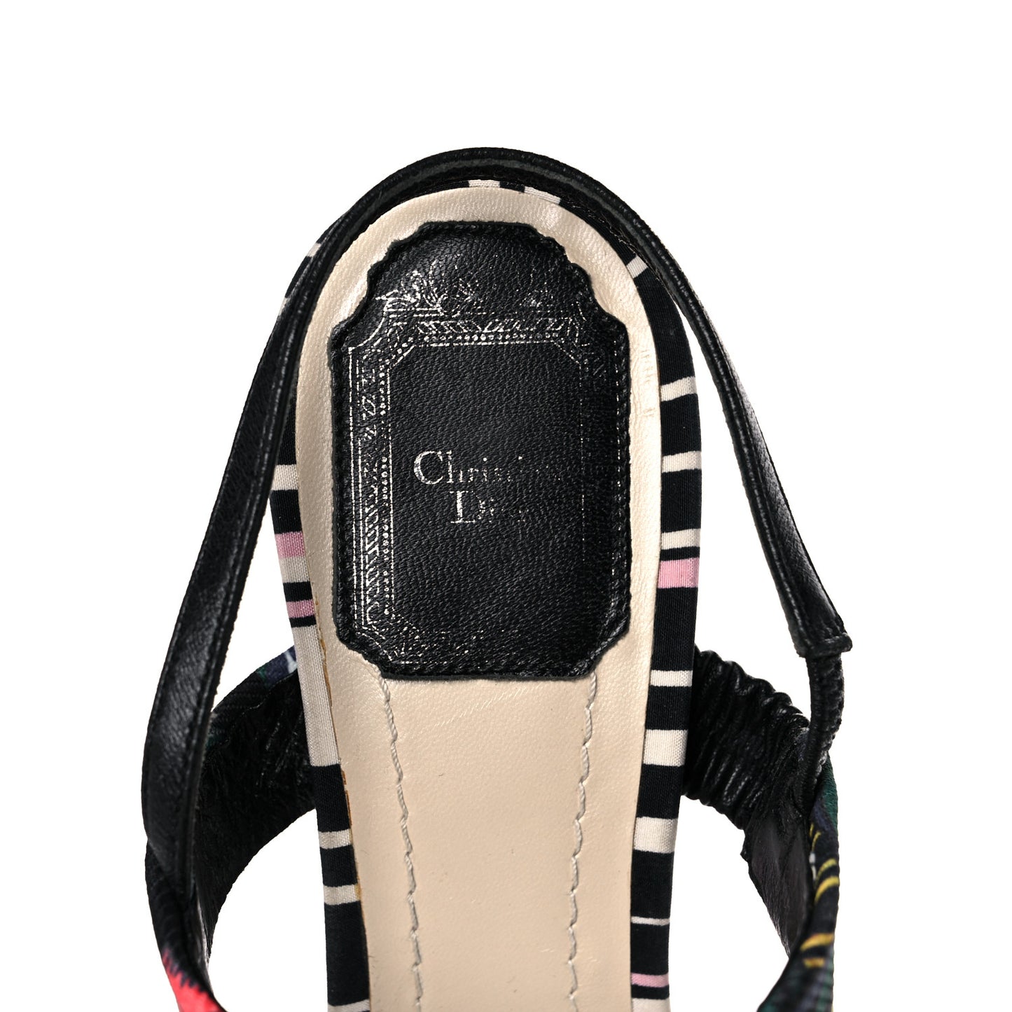 Satin Sequined Striped CD Platform Sandal 39.5 Black Multicolor