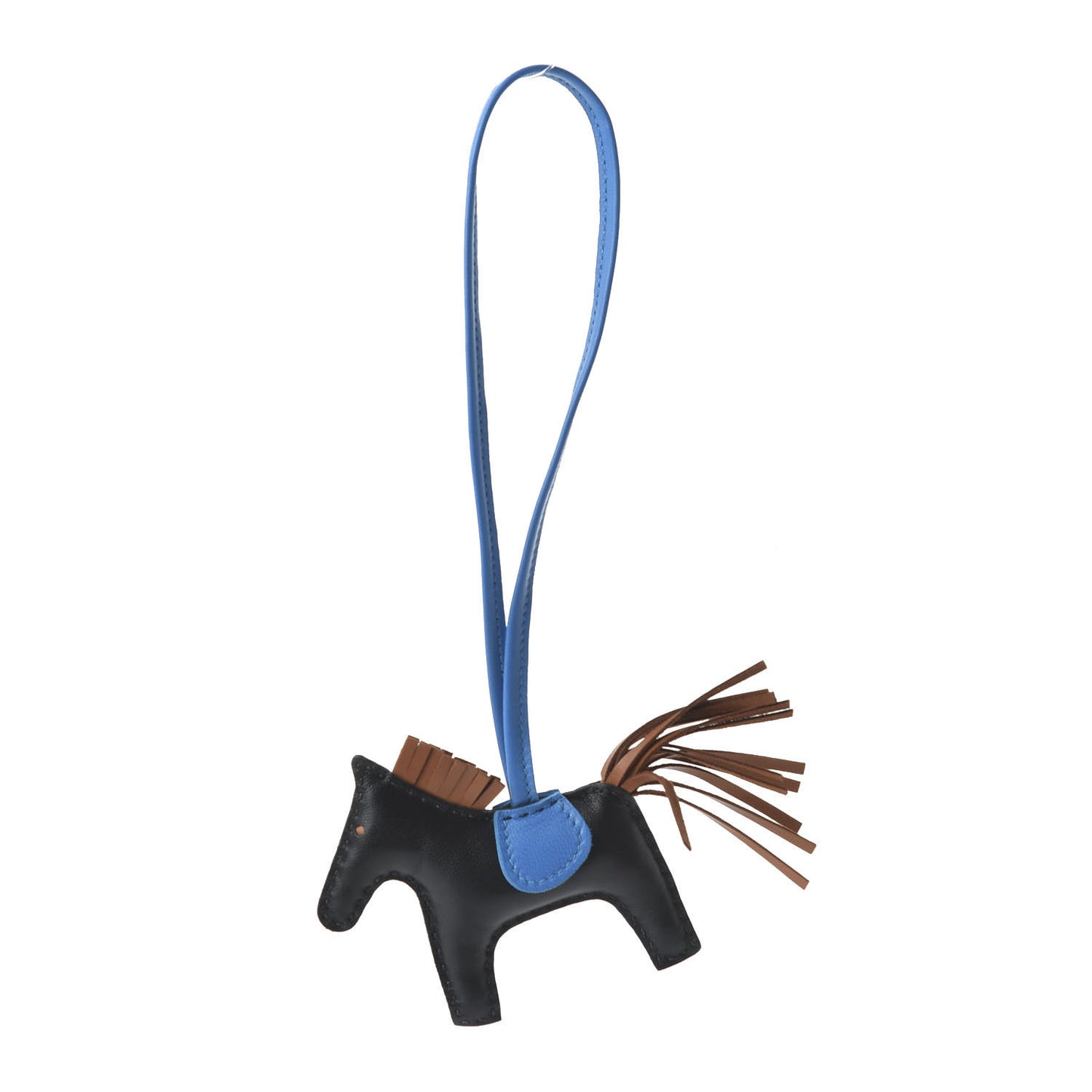 Milo Lambskin Grigri Rodeo Horse Bag Charm PM Black Gold Bleu Zanzibar