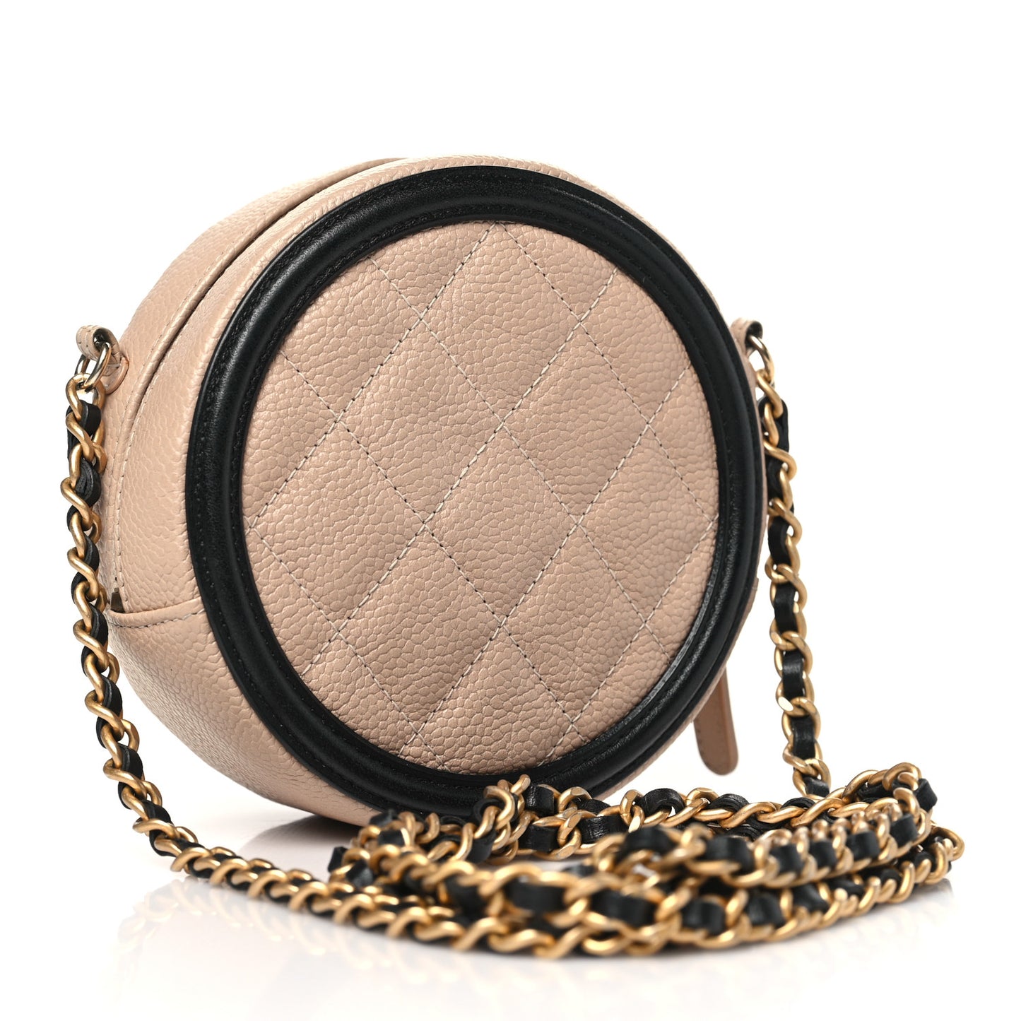Caviar Quilted Round Filigree Crossbody Beige Black