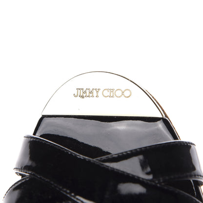 Jimmy Choo Patent Calfskin Perfume Cork Wedge Sandals 38 Black 10 of 11