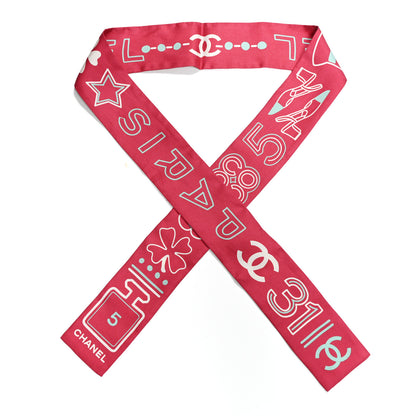 Chanel Silk Slim Bandeau Scarf Pink White Blue 1 of 4