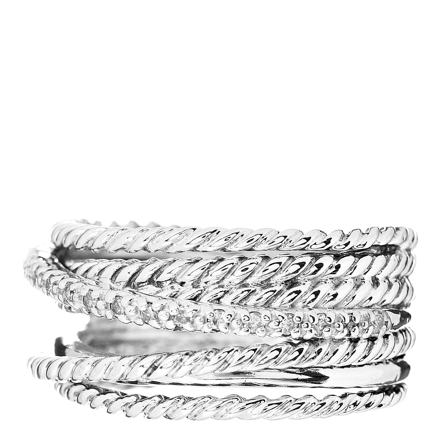 David Yurman Sterling Silver Diamond 12mm Wide Crossover Cable Ring 53 6.5 1 of 4