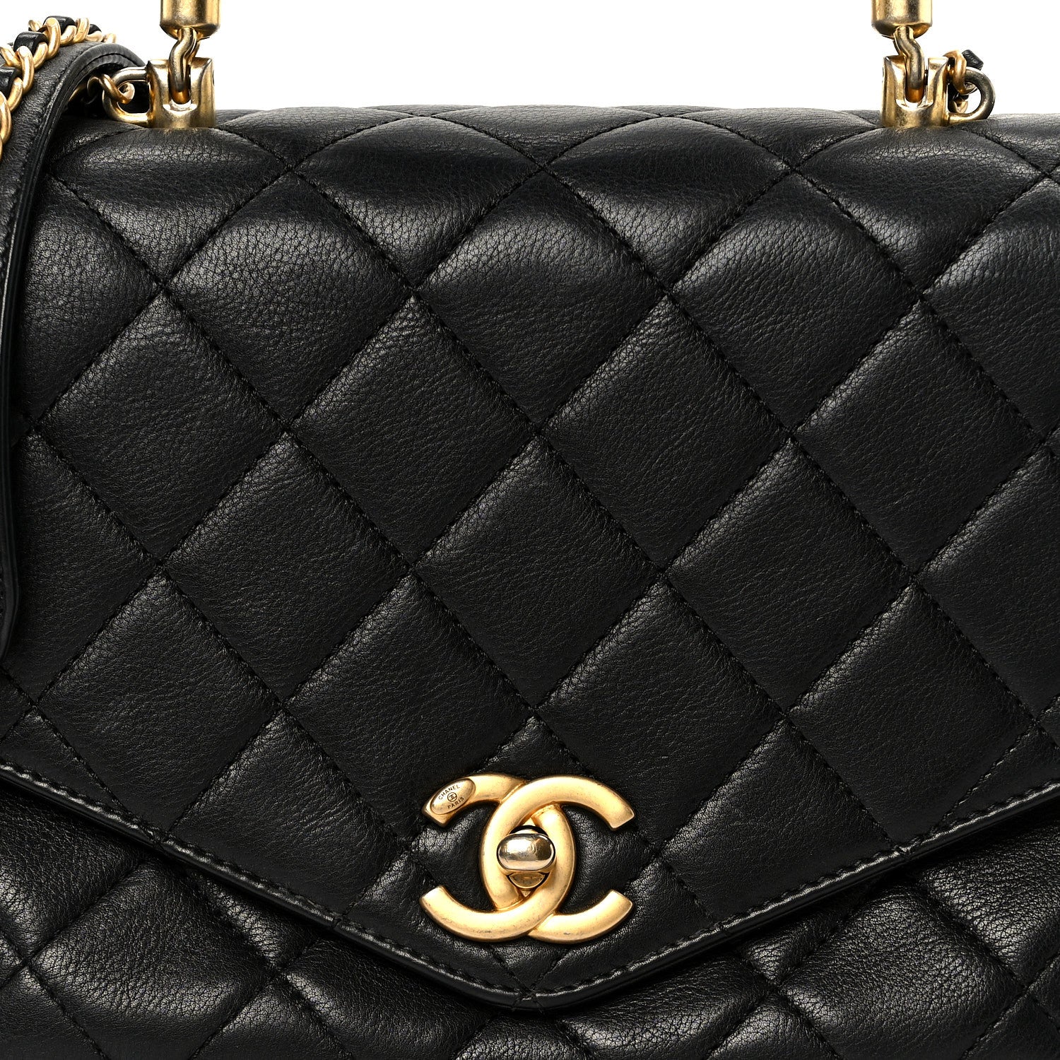 Chanel Calfskin Quilted Small Gold Top Handle Flap Black 8 of 10