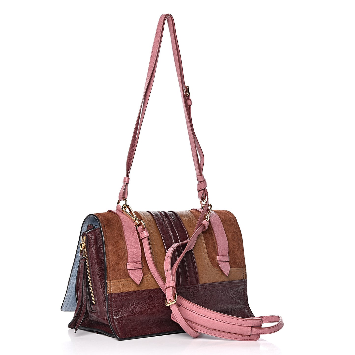 Glace Calfskin Suede Patchwork Etiquette Shoulder Bag Rubino Loto