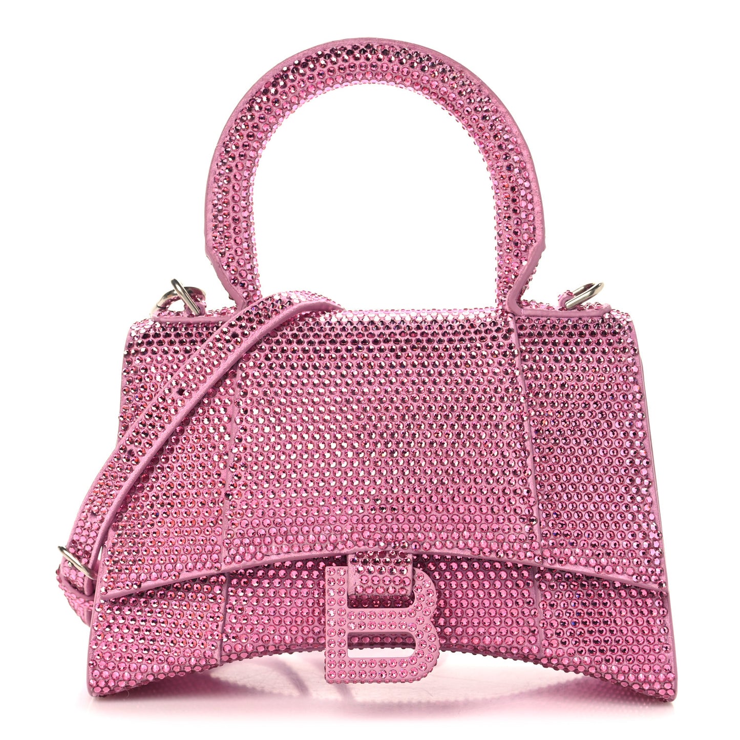 Strass Suede Hourglass Top Handle Bag XS Pink