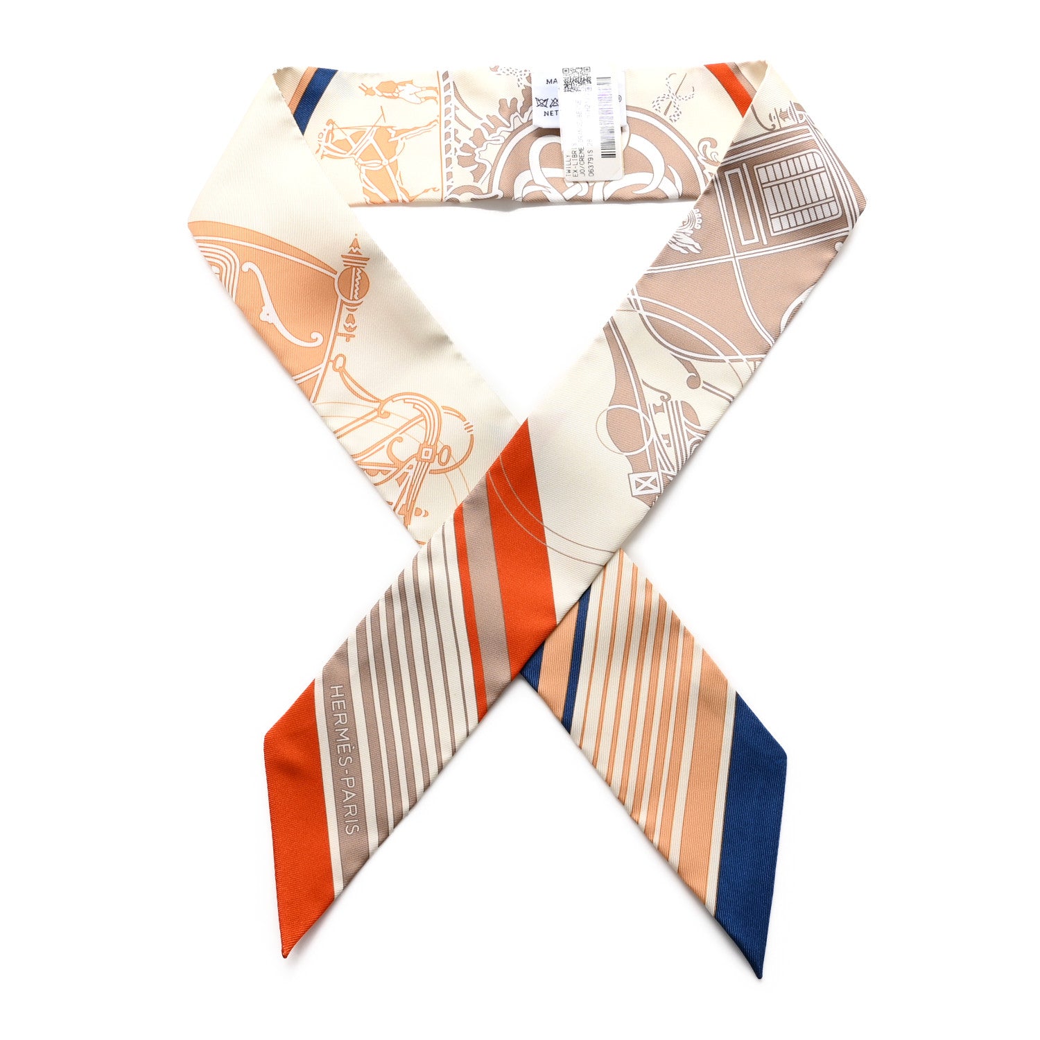 Hermes Silk Ex-Libris Twilly Creme Orange Beige 1 of 4