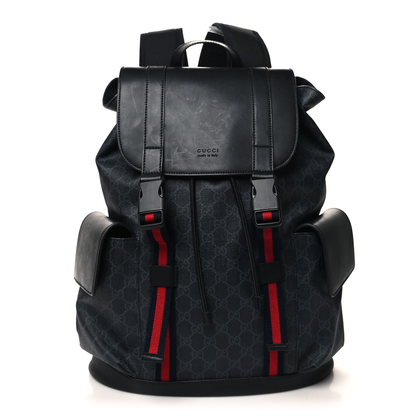 Soft GG Supreme Monogram Calfskin Web Double Buckle Backpack Black