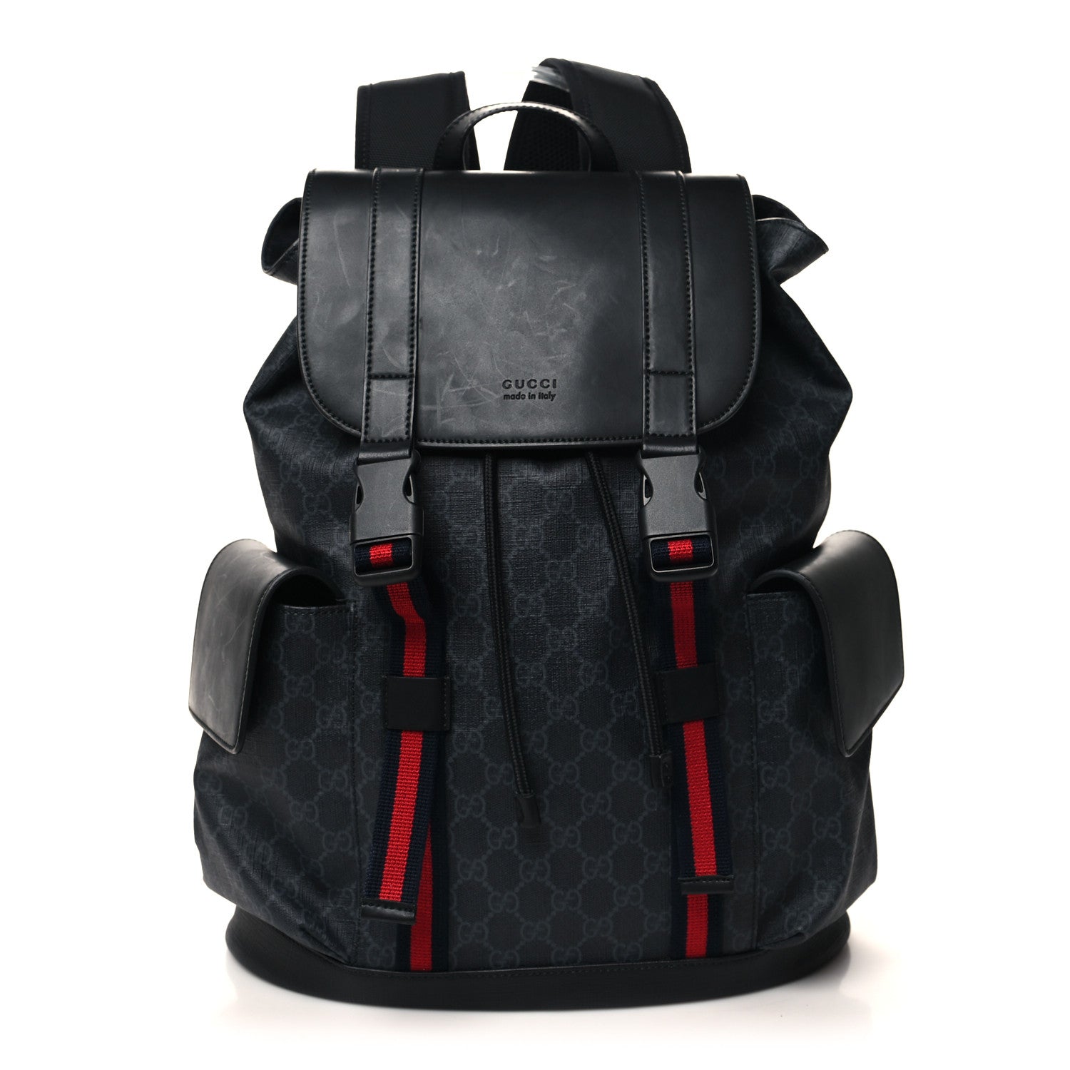 Gucci Soft GG Supreme Monogram Calfskin Web Double Buckle Backpack Black 1 of 10