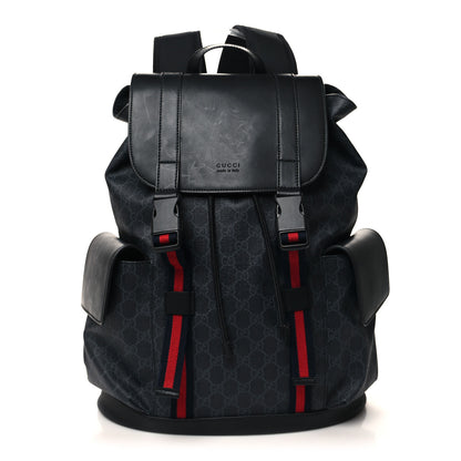 Gucci Soft GG Supreme Monogram Calfskin Web Double Buckle Backpack Black 1 of 10
