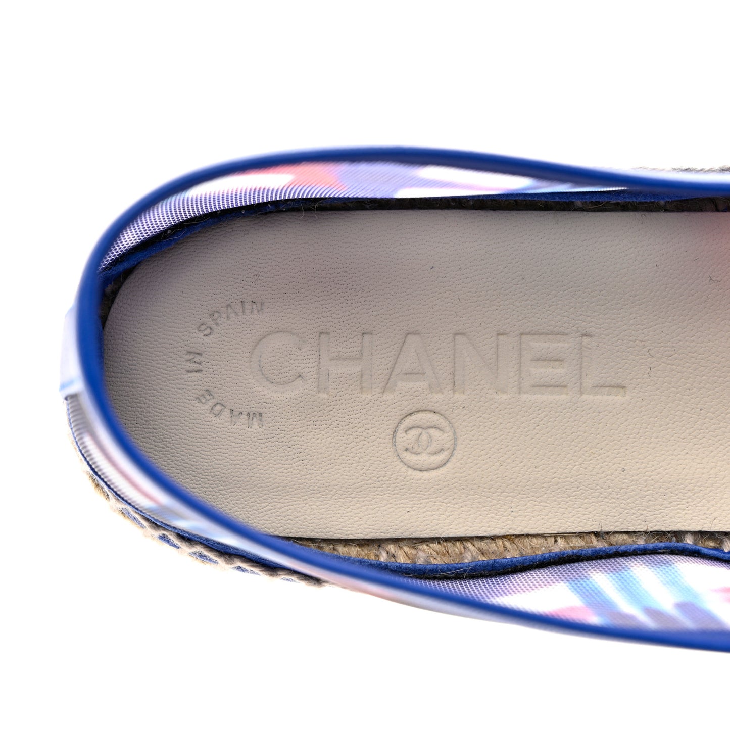 Mesh Lambskin Plaid Print CC Espadrilles 38 Blue White Red