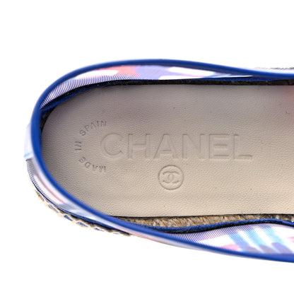 Chanel Mesh Lambskin Plaid Print CC Espadrilles 38 Blue White Red 8 of 9